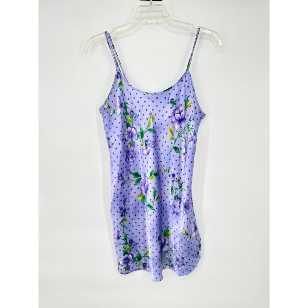 Secret Treasures Size Large Purple Polka Dot Floral Satin Nightie Nightgown